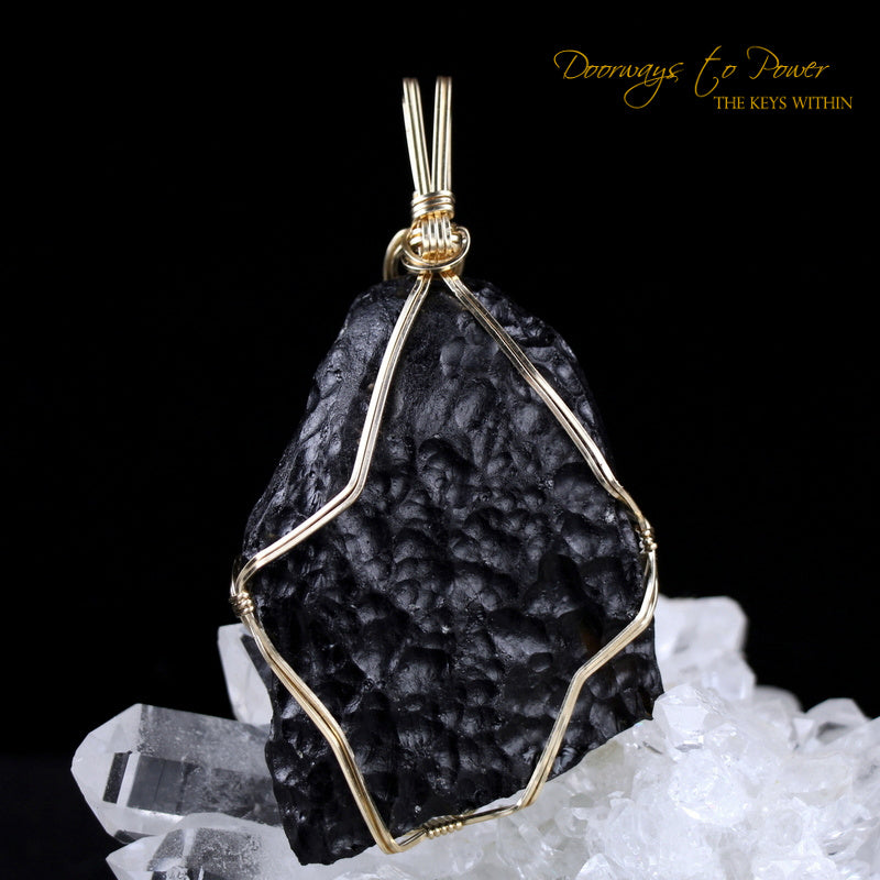 Tibetan Tektite Crystal Pendant in 14k