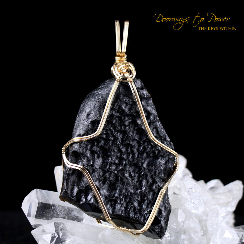 Tibetan Tektite Crystal Pendant in 14k