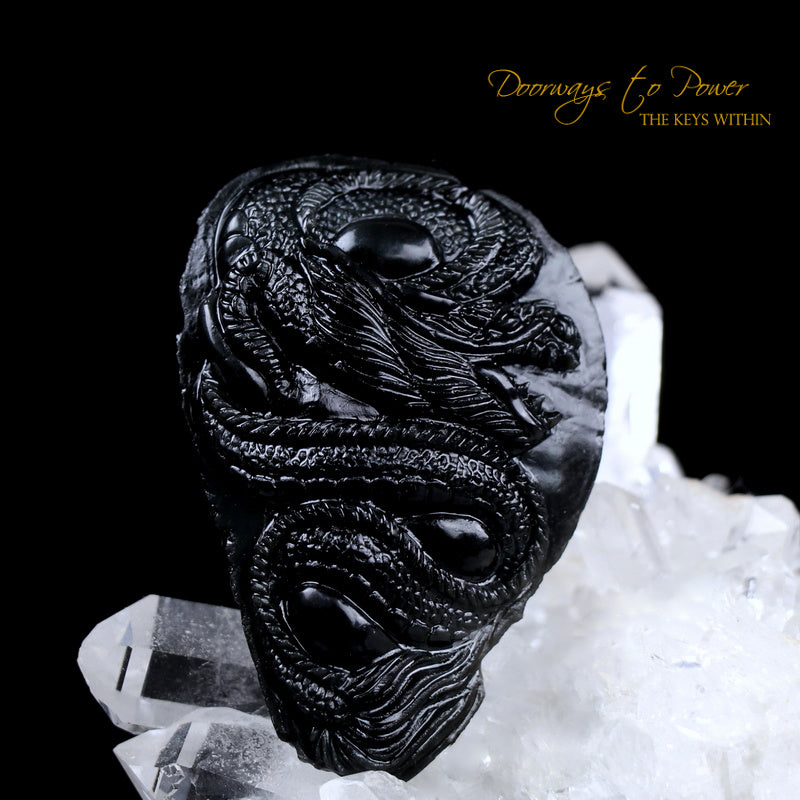 Tibetan Tektite Synergy 12 Stone Dragon Crystal Carving