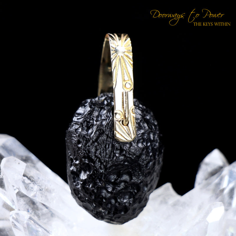 Tibetan Tektite Light Language Crystal Pendant in 14k