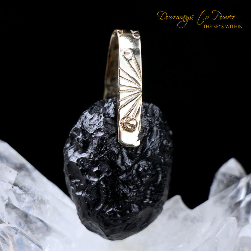 Tibetan Tektite Light Language Crystal Pendant in 14k