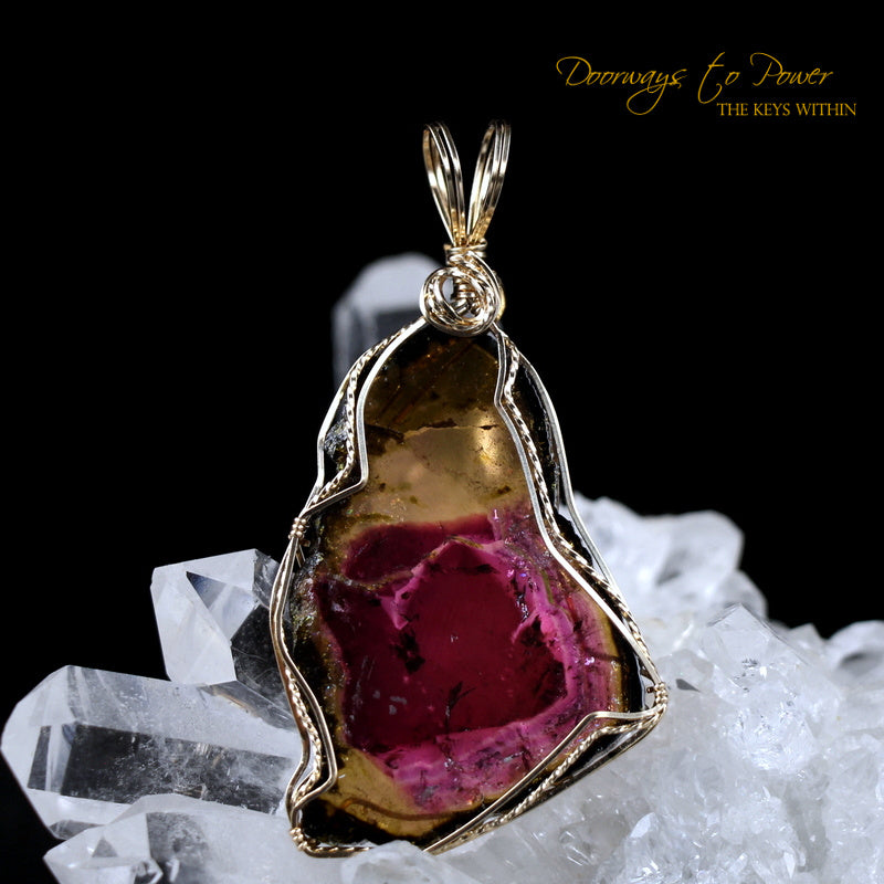 Tourmaline Slice Crystal Pendant 14k