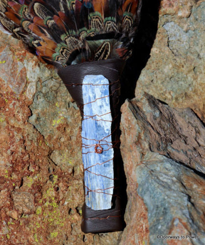 Turkey Smudge FAN Blue Kyanite Native American Cleansing