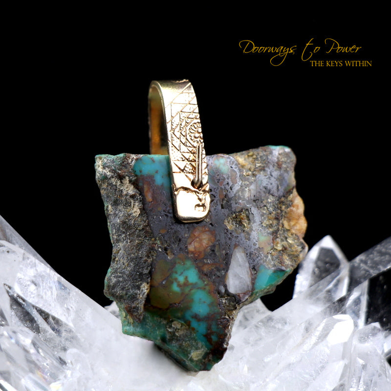 Turquoise Light Language Crystal Pendant 14k 