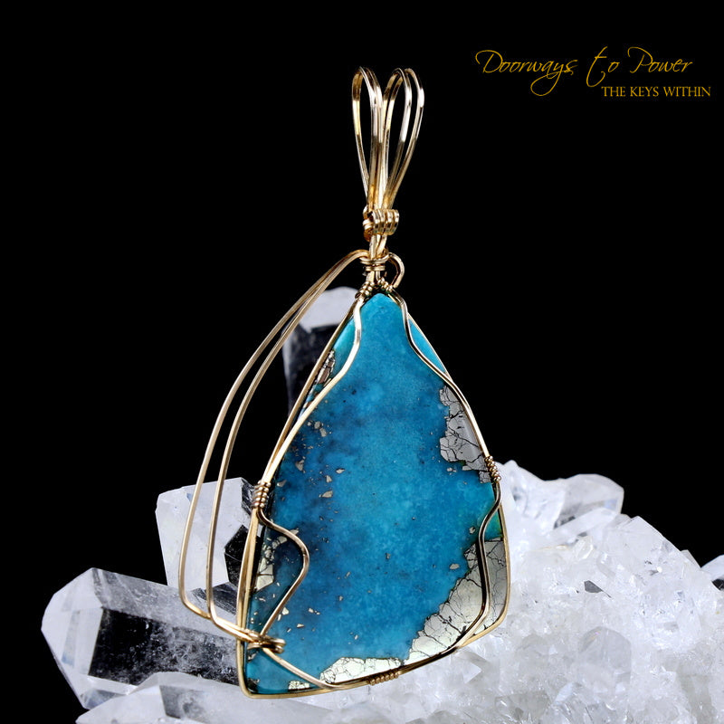Turquoise Pyrite Crystal Pendant 14k