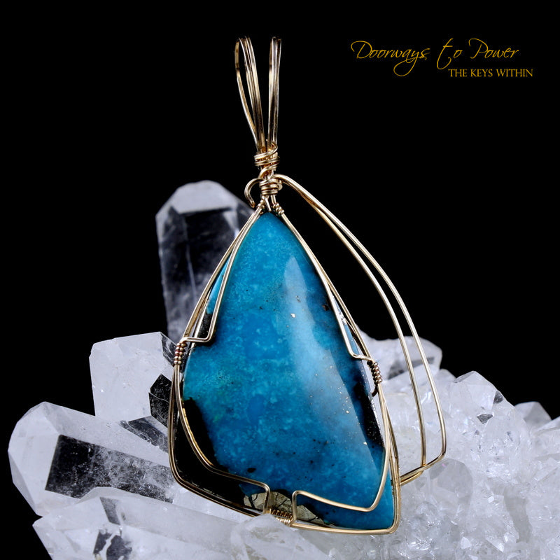 Turquoise Pyrite Crystal Pendant 14k