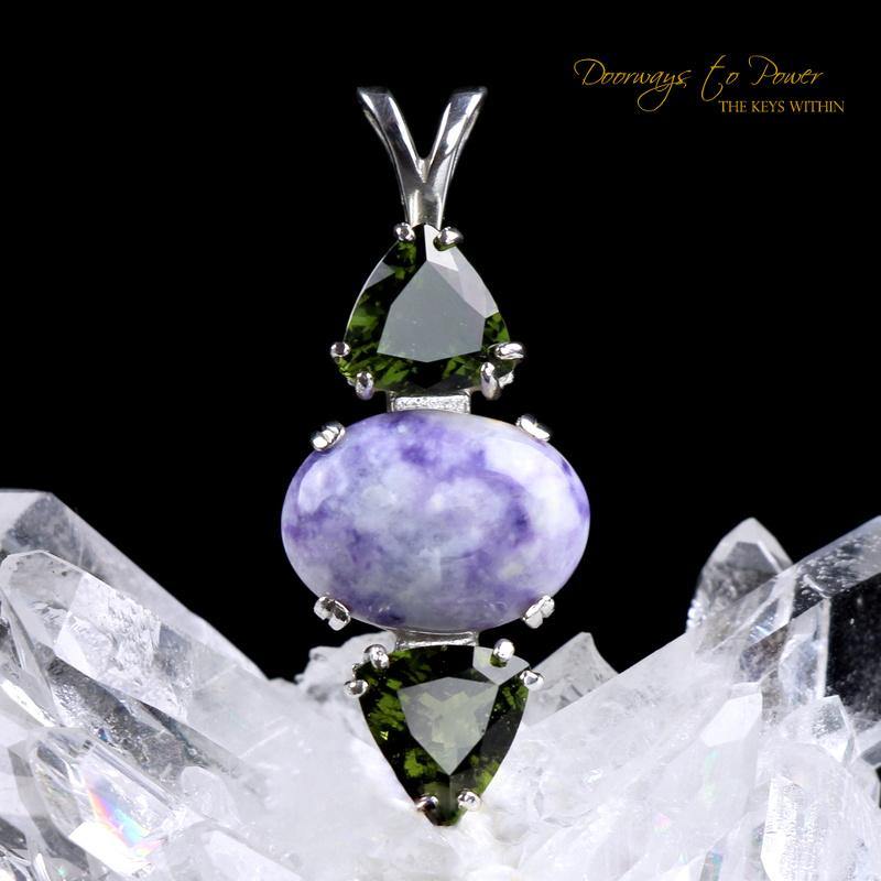 Violet Flame Opal Moldavite Gemstone Pendant