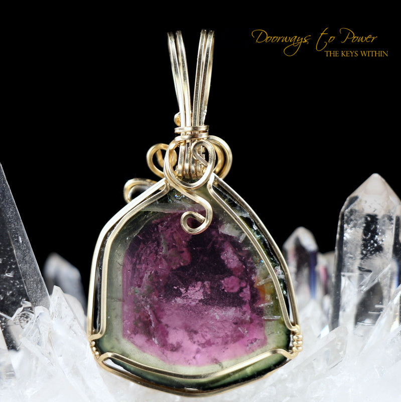 Watermelon Tourmaline Crystal Pendant 14k