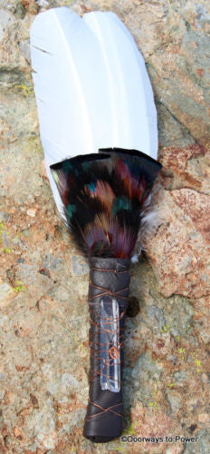 White Peacock Smudge Fan - Quartz Crystal