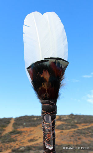 White Peacock Smudge Fan - Quartz Crystal