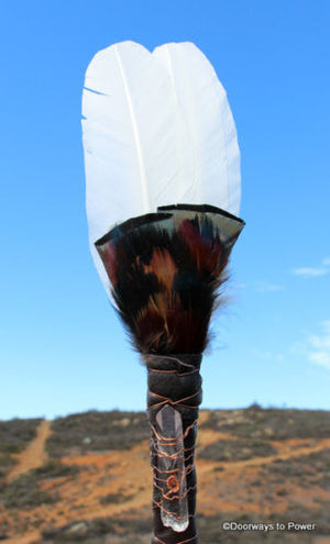 White Peacock Smudge Fan - Quartz Crystal
