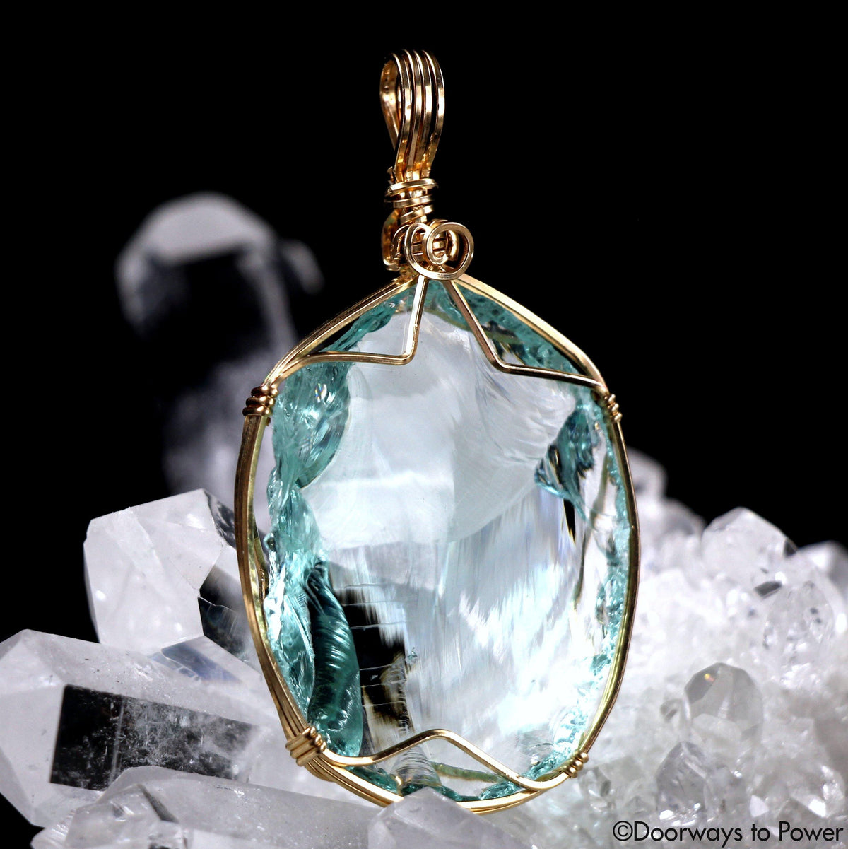 Aqua Serenity Andara Crystal Pendant 14k 'Atlantean Hologram'