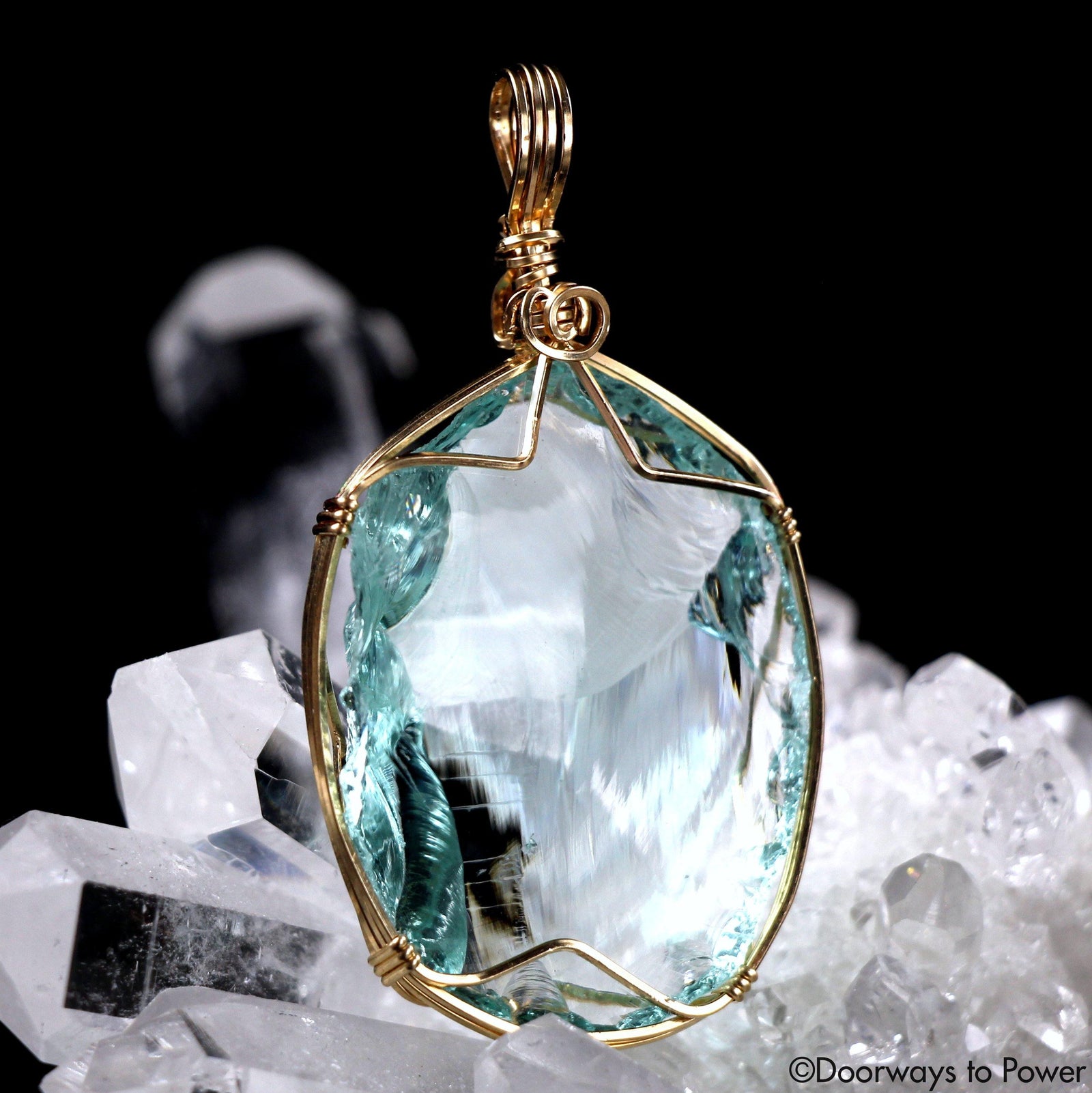 Aqua Serenity Andara Crystal Pendant 14k 'Atlantean Hologram'