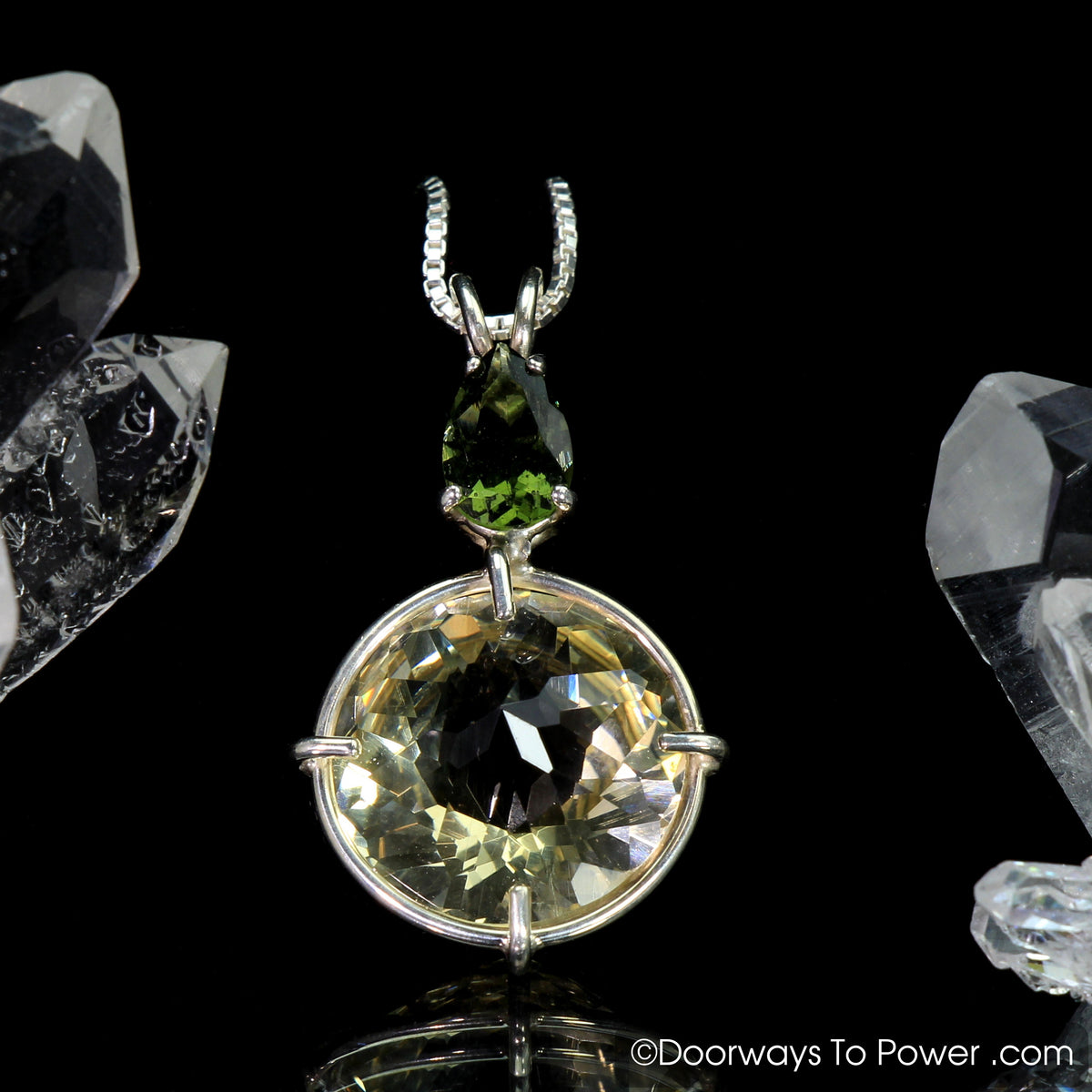 Golden Labradorite & Moldavite Radiant Heart Crystal Pendant