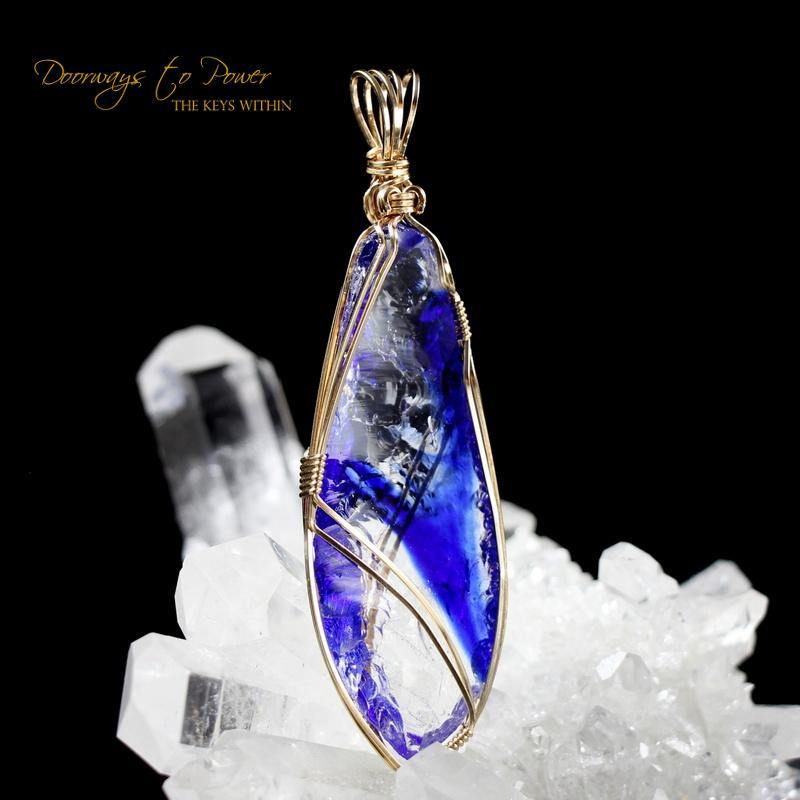 Tanzanite Fire Elestial Arcturian 5D Andara Crystal Pendant 14k