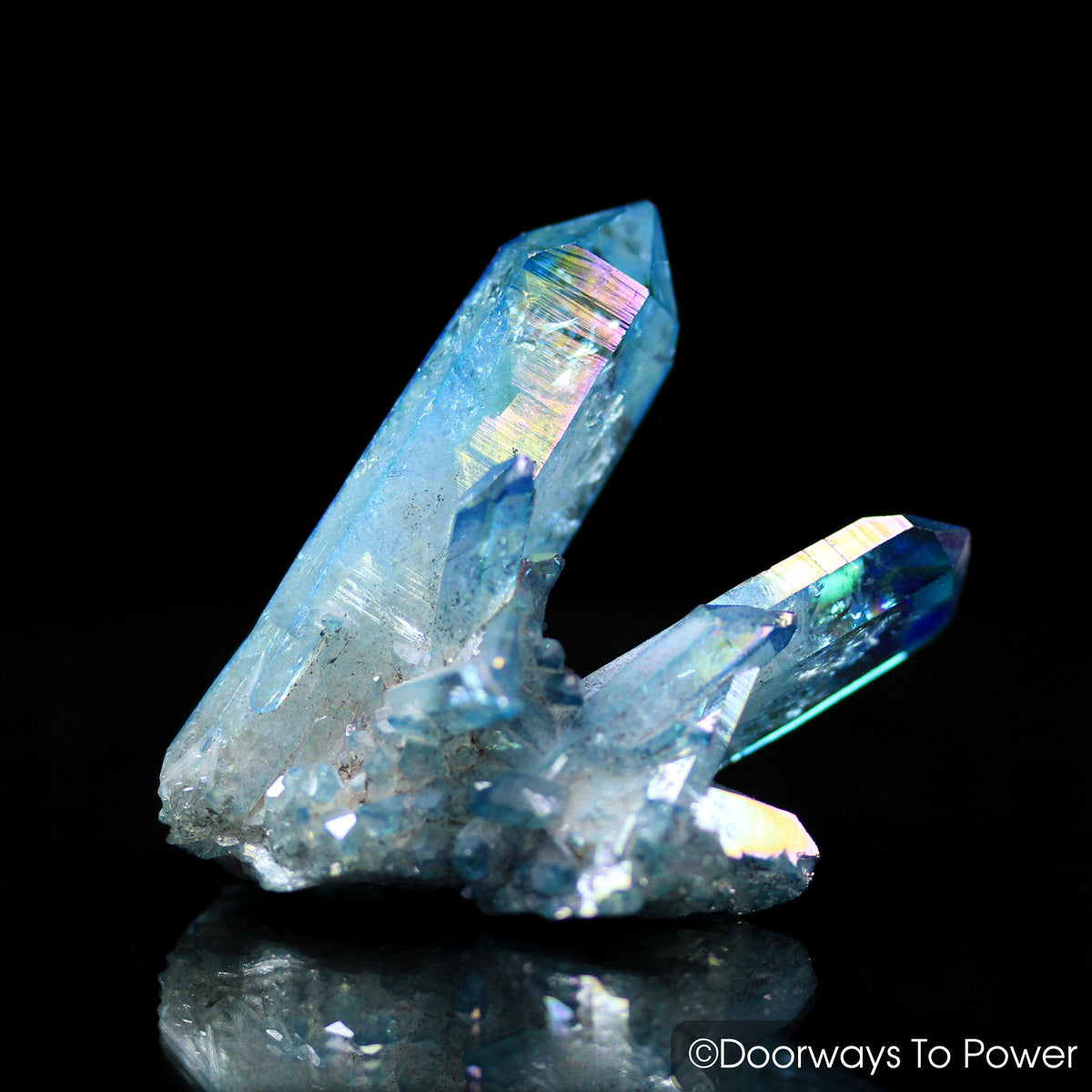 Aqua Aura Quartz Crystal Cluster Twin Portal Time Link & Isis Face