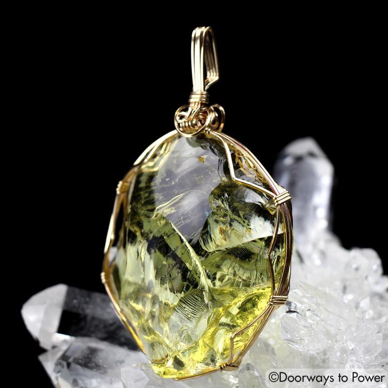 Solaris Andara Crystal Pendant 14k Gold Wire Wrap