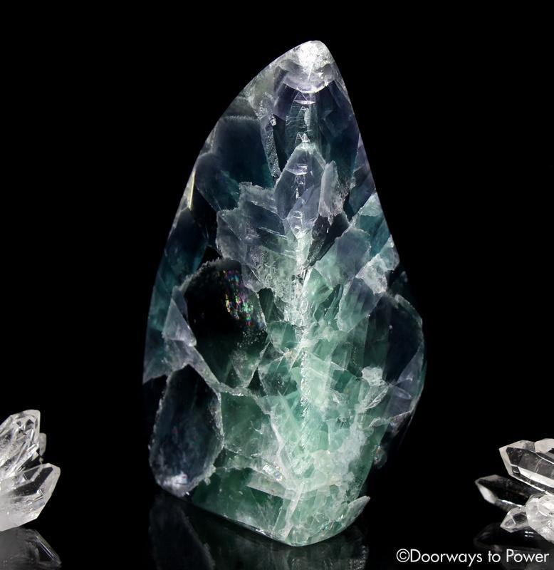 Green Purple Fluorite Crystal Altar Stone with Rainbows XL