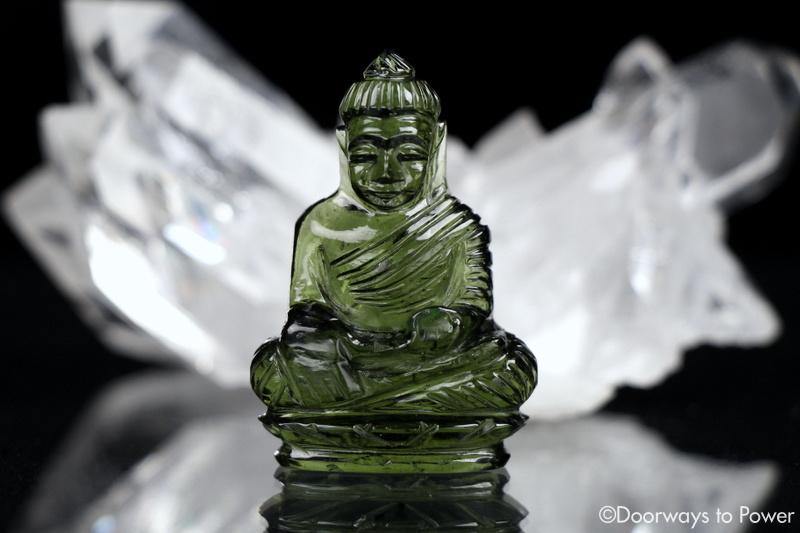 Moldavite Tektite Buddha Hand Carved