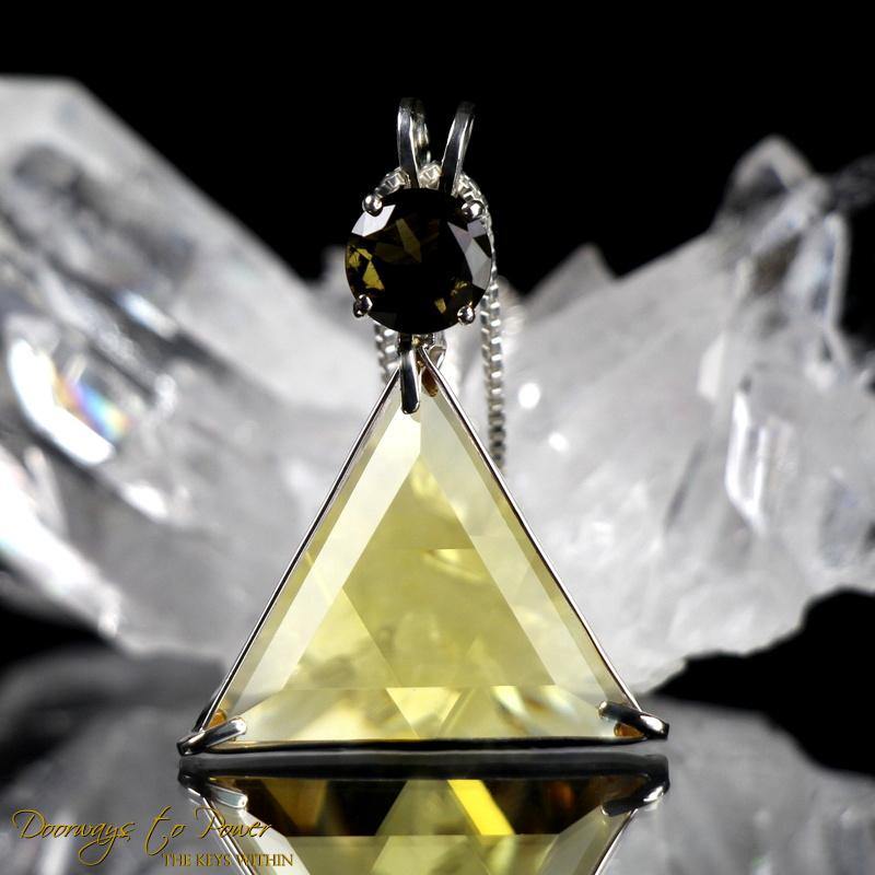 Siberian Gold Quartz Moldavite Star of David Pendant