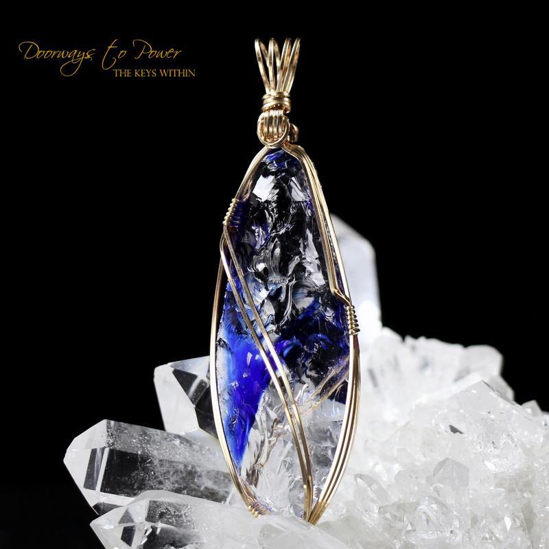 Tanzanite Fire Elestial Arcturian 5D Andara Crystal Pendant 14k