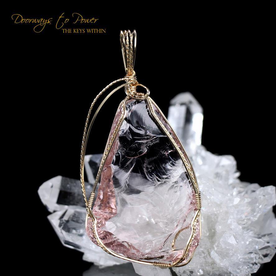 Arcturian StarSeed Pink Andara Crystal Pendant 14k Gold