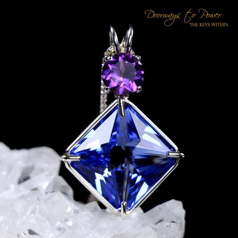 Siberian Blue Quartz Magician Stone Pendant with Amethyst