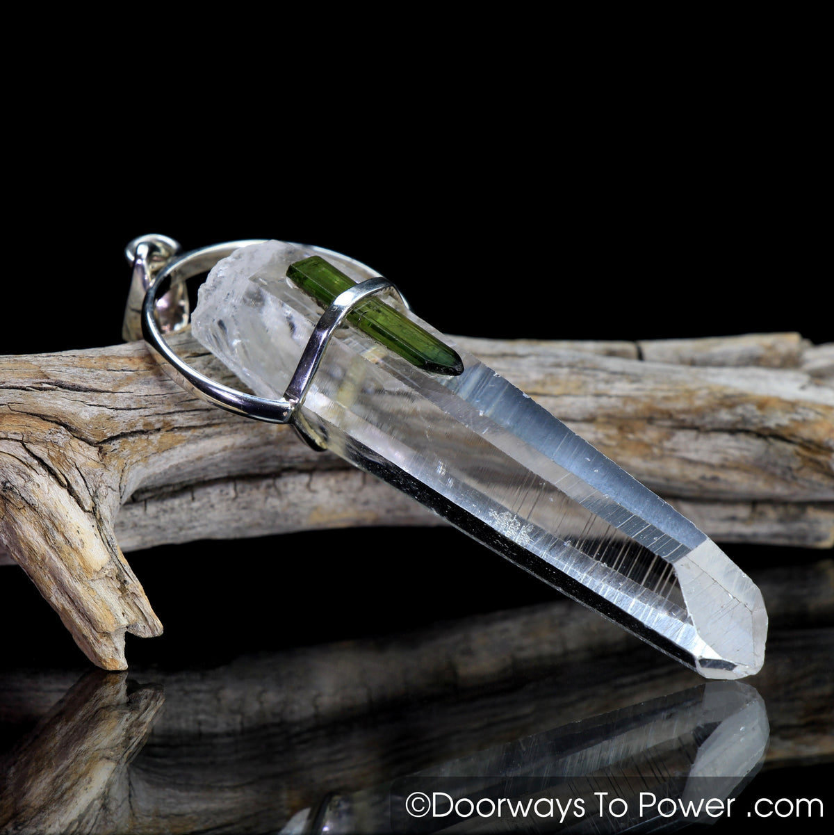 Colombian Lemurian & Green Tourmaline Pendant w/ Record Keeper