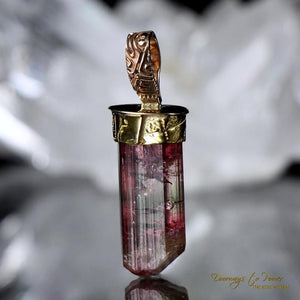 Bi Color Tourmaline Light Language Crystal Pendant 22k 