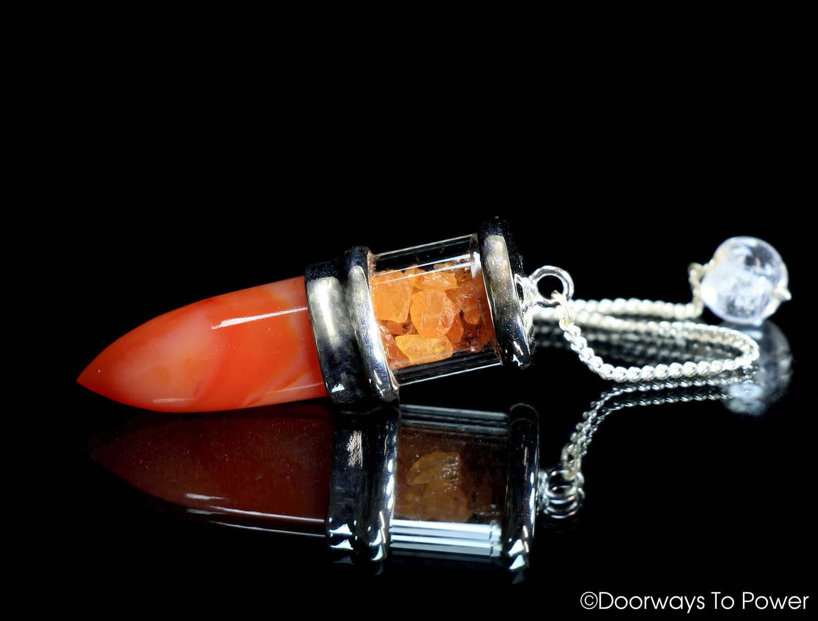 Sunstone & Carnelian Crystal Pendulum .925 SS A ++ Top Quality