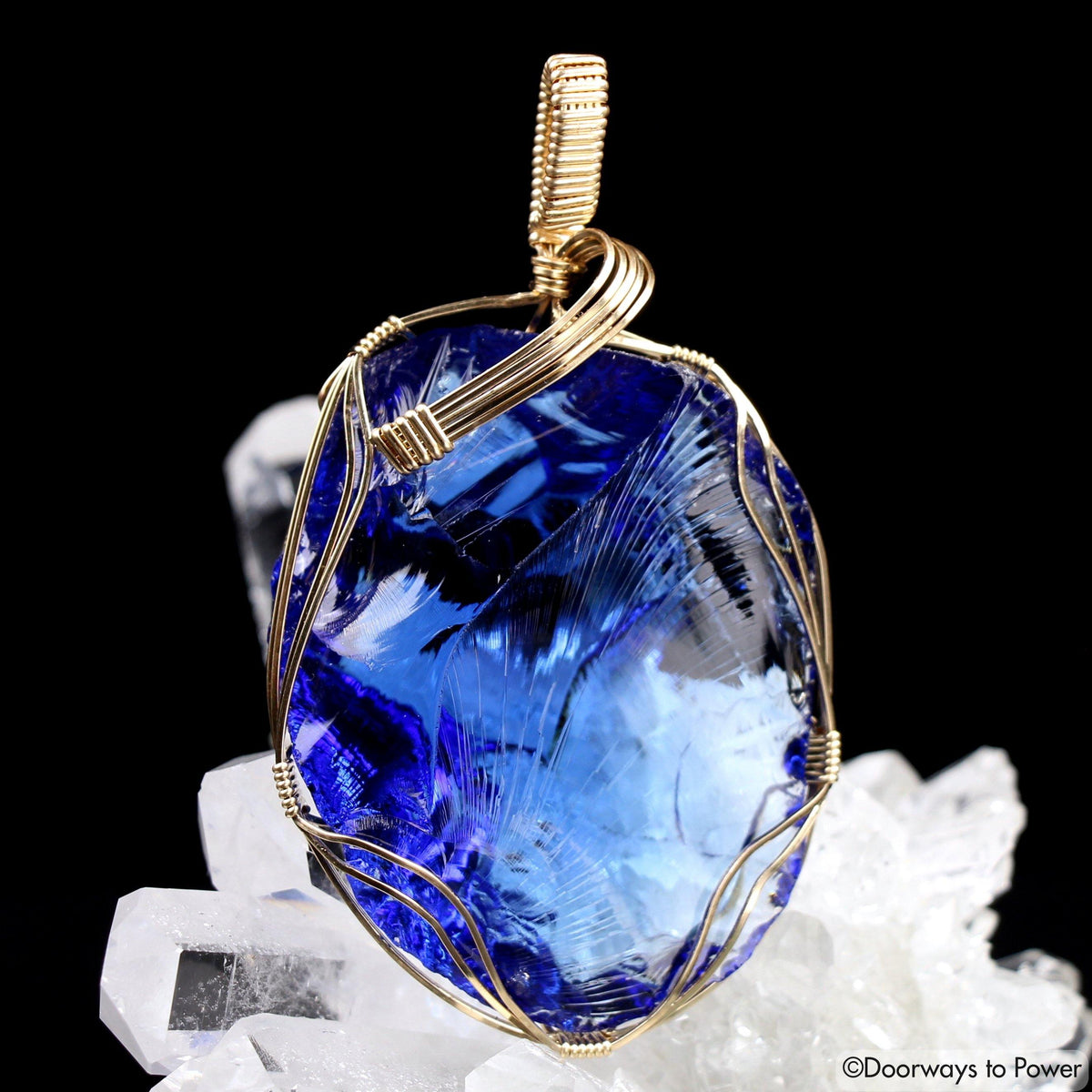 Majestic Elestial Starlight Sapphire Andara Crystal Pendant 14k Gold