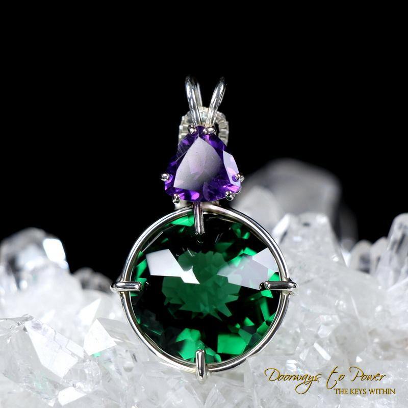 Siberian Green Quartz & Amethyst Radiant Heart Pendant
