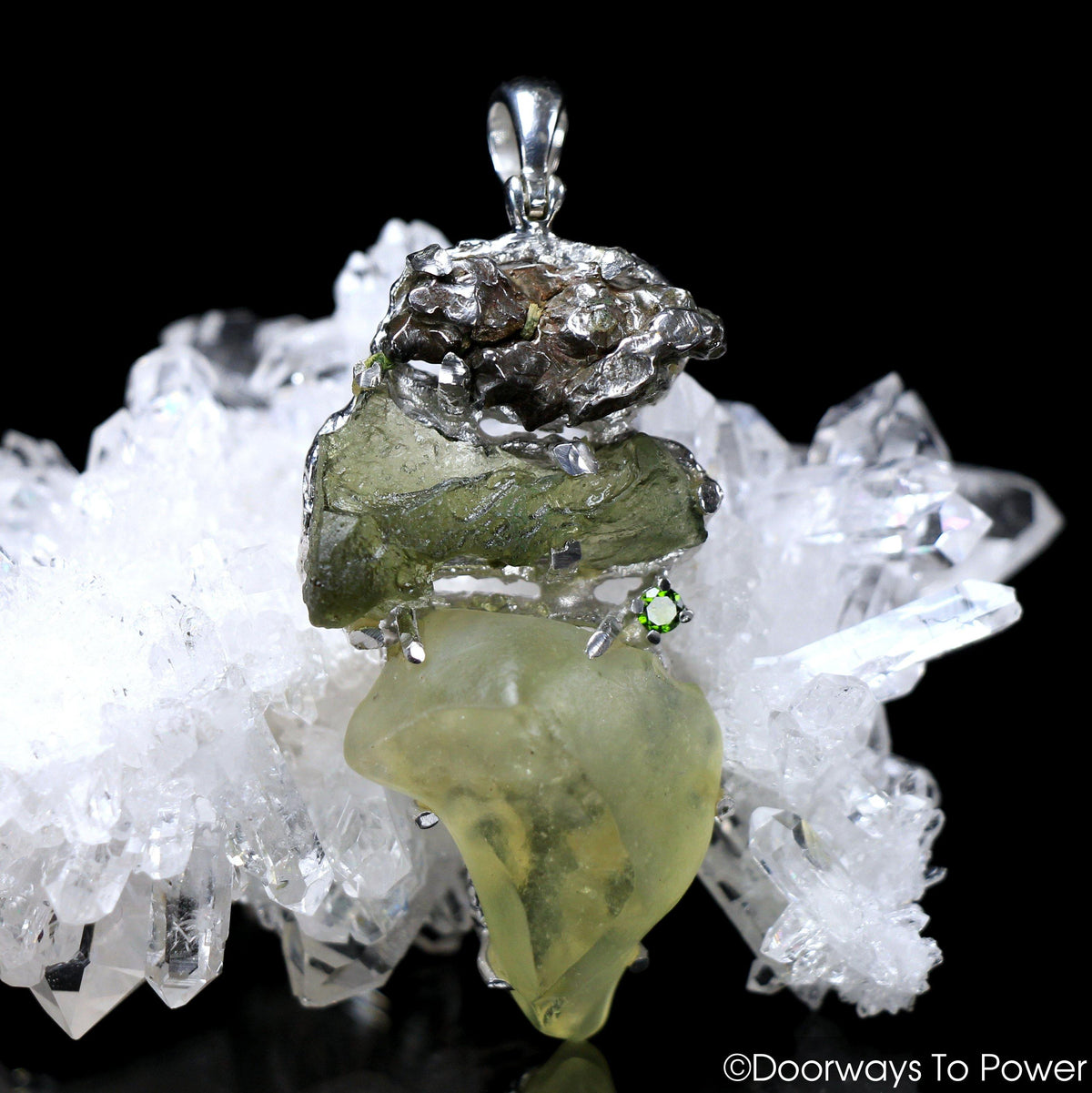 Meteorite Moldavite & Libyan Desert Glass Tektite Pendant 'Star Being'