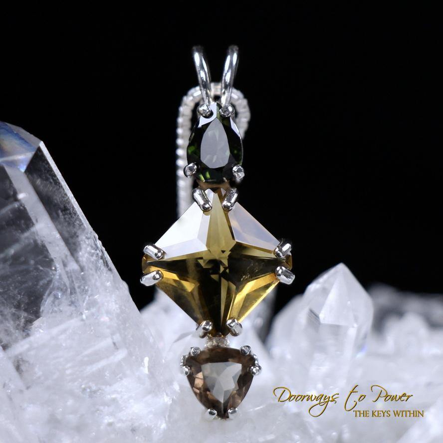 Green Tourmaline Citrine Mini Magician Stone Pendant Smokey Quartz