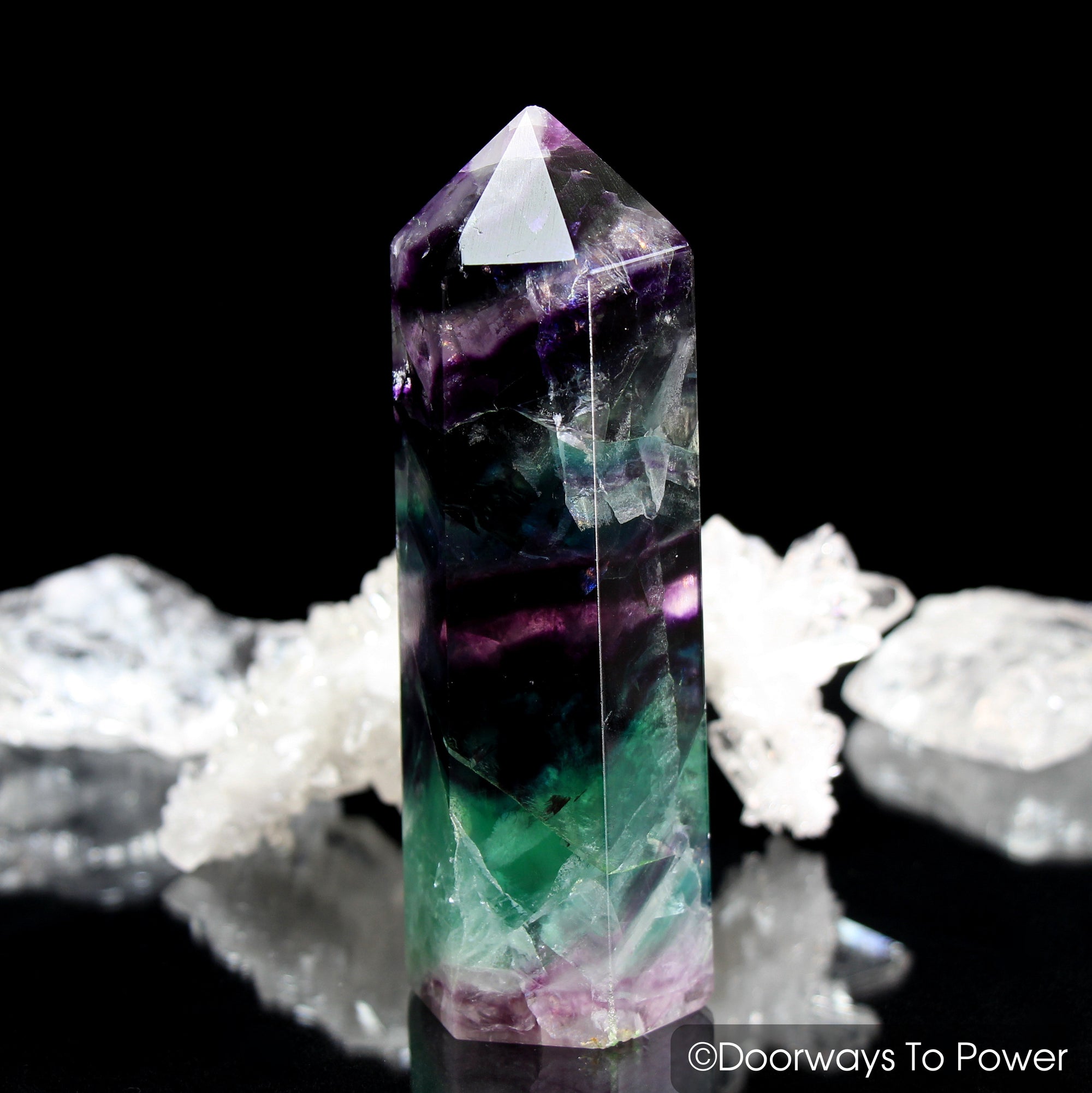 John of God Blessed Green and Purple Fluorite Generator Crystal Point