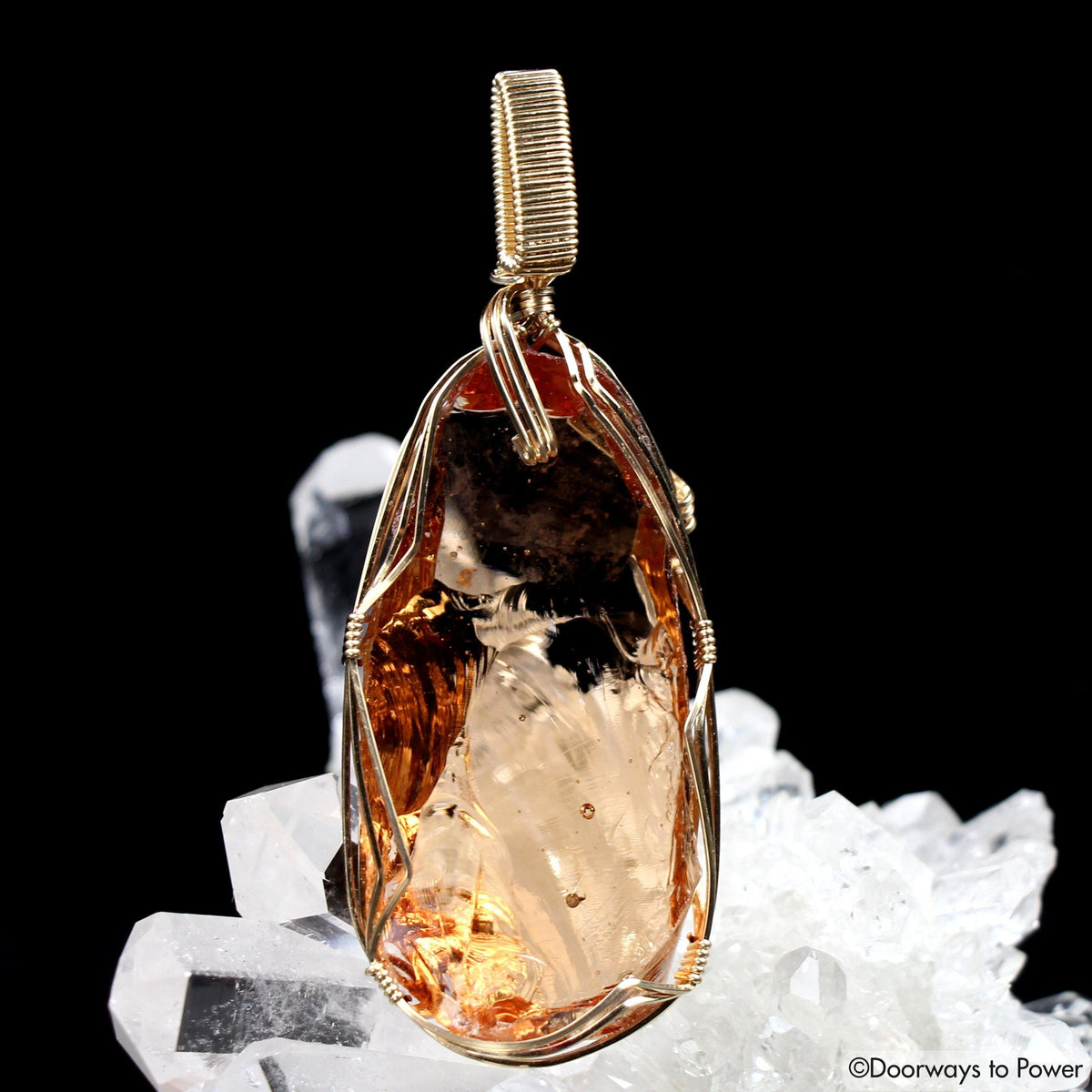 Lemurian Etherium Gold Andara Crystal Pendant 14k 'Light Essence'