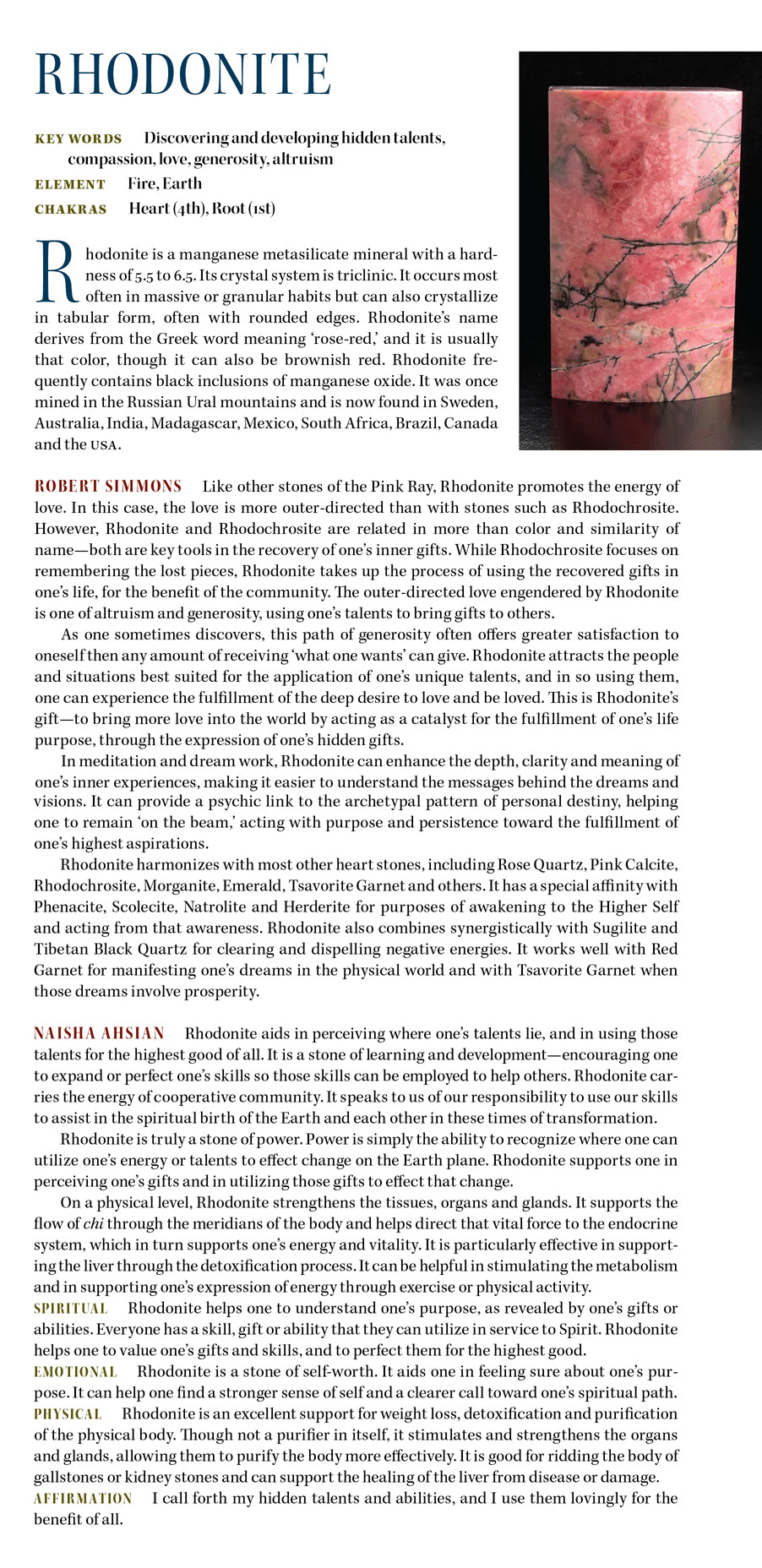 Rhodonite Metaphysical Properties