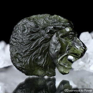 Moldavite Tektite Hand Carved Lions Head  'Museum Quality'