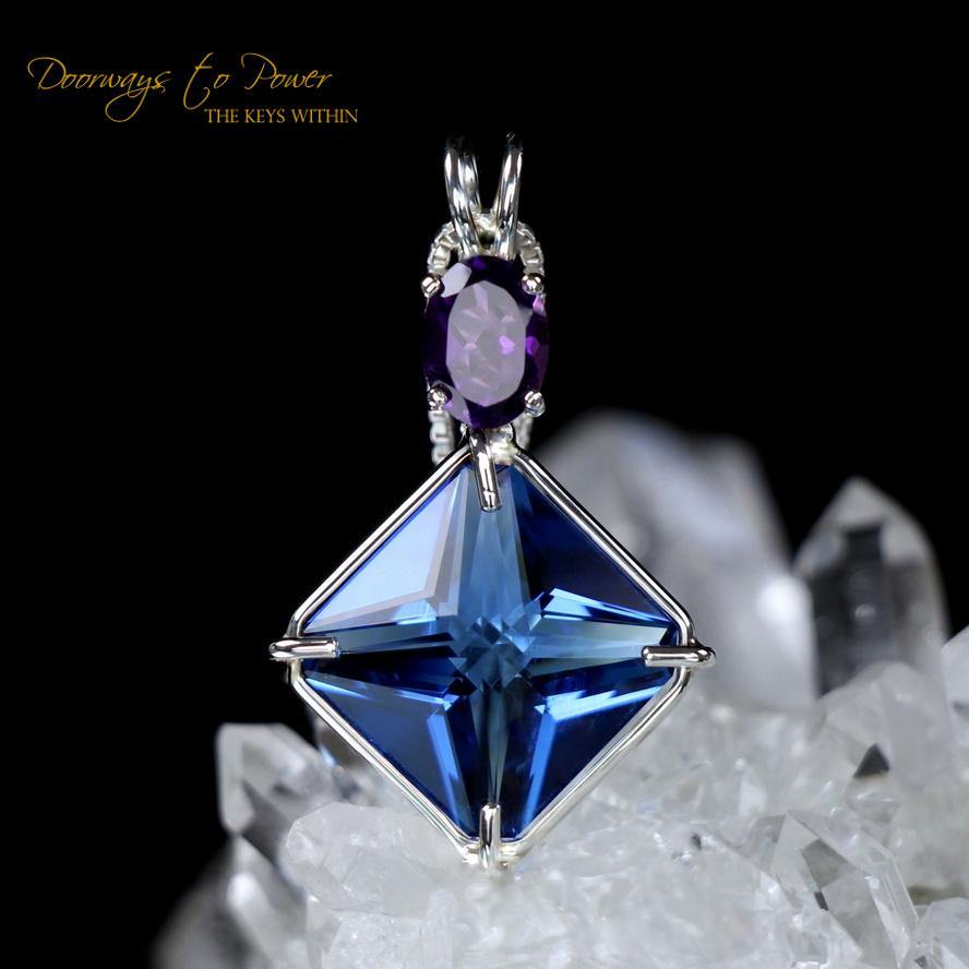 Tibetan Blue Obsidian & Amethyst Magician Stone Pendant