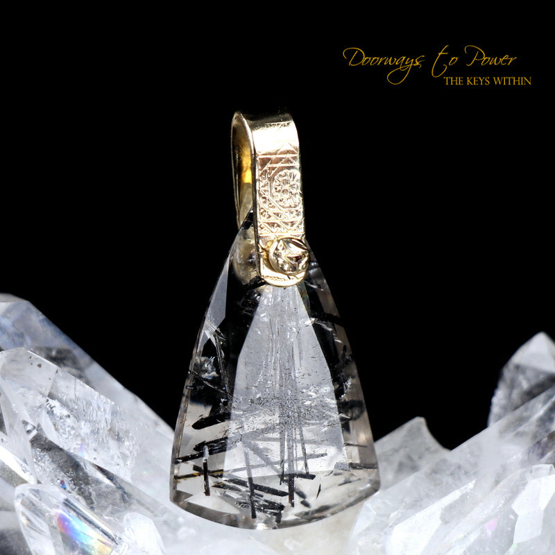 Tourmalinated Quartz Light Language Crystal Pendant in 14k