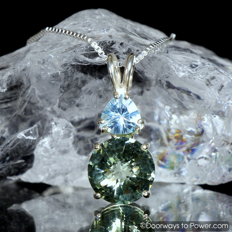 Green Obsidian Blue Topaz Mini Radiant Heart Pendant