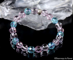 Rose & Aqua Aura Light Language Starseed Quartz Crystal Bracelet