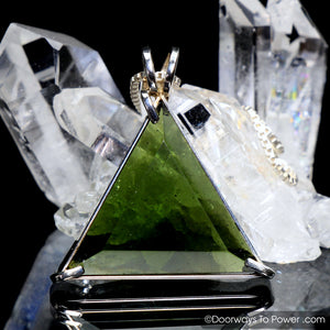 Moldavite Vogel Crystal Star of David Triangle Pendant (Rare)