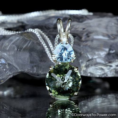 GREEN OBSIDIAN BLUE TOPAZ MINI RADIANT HEART PENDANT