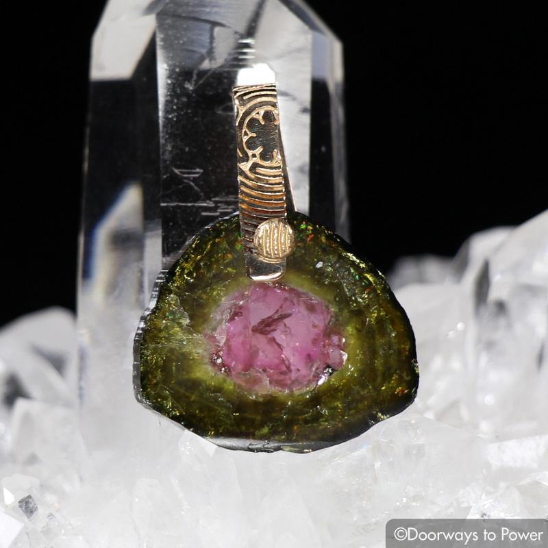 Watermelon Tourmaline Pendant 14k Gold 'Mastery Series'