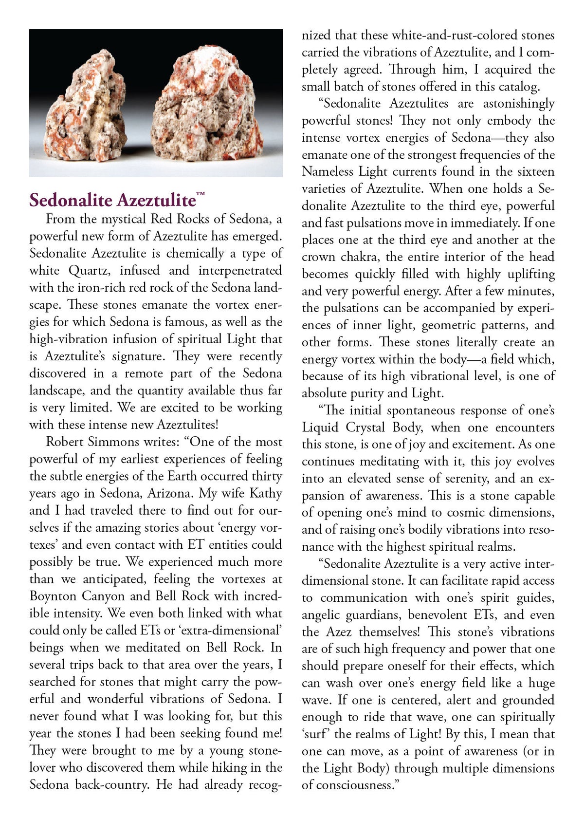 Sedona Azeztulite Metaphysical Properties meanings