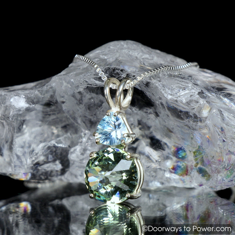 GREEN OBSIDIAN BLUE TOPAZ MINI RADIANT HEART PENDANT