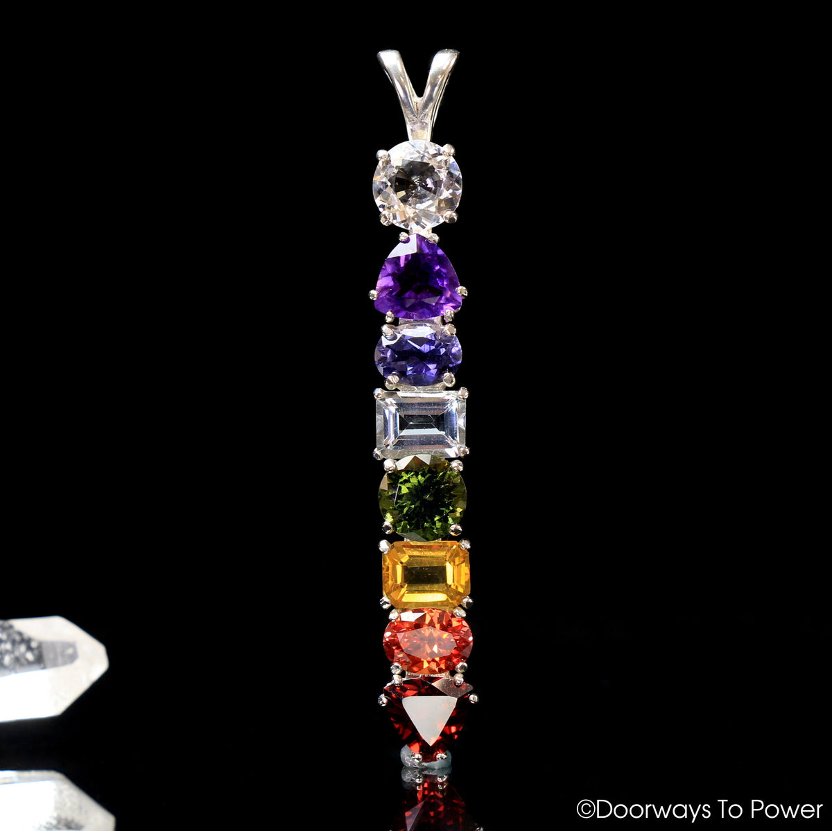 Chakra Pendant Faceted Gemstones Danburite, Moldavite, Citrine, amethyst, aqua marine, Padparadsha Sapphire