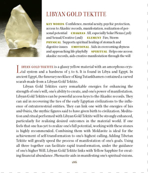 Libyan Desert Glass Specimen Gold Tektite metaphysical properties meanings