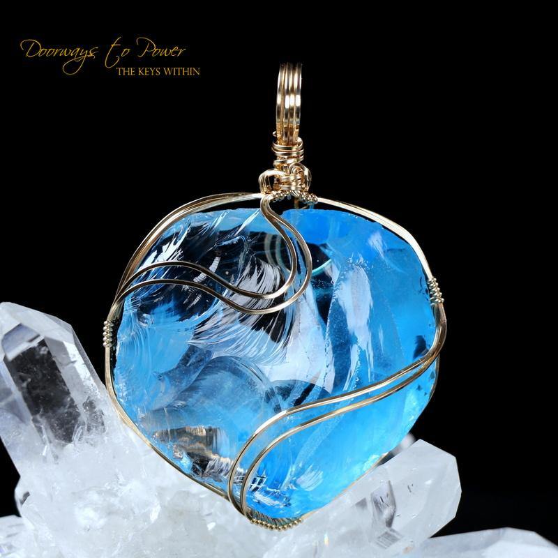 Blue Oracle Eye Andara Crystal Pendant 14k